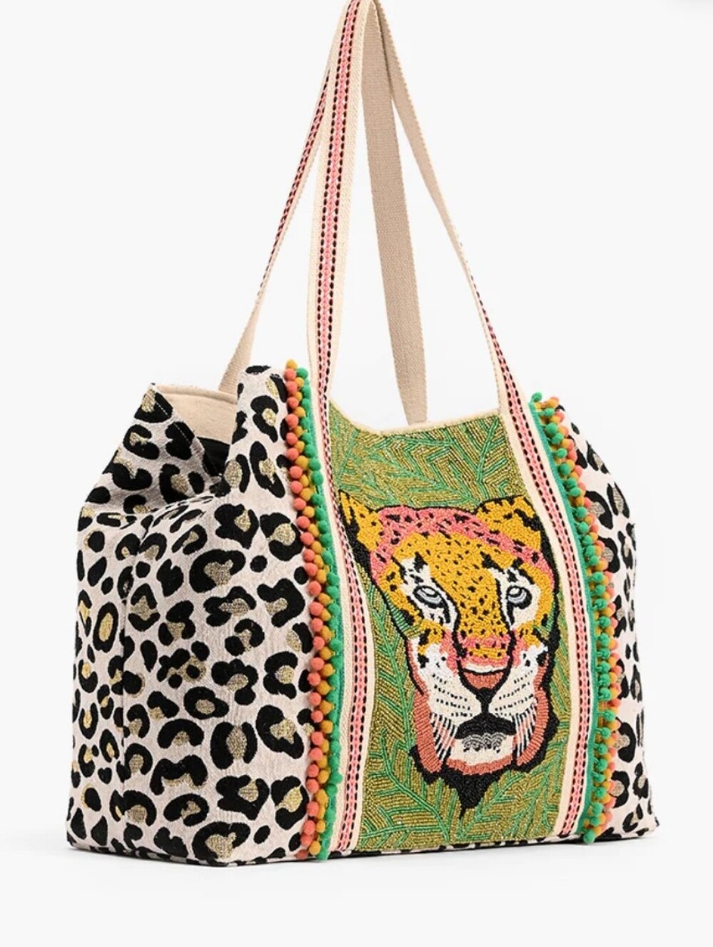 America And  Beyond Forestry Leopard Embellished Tote Purse